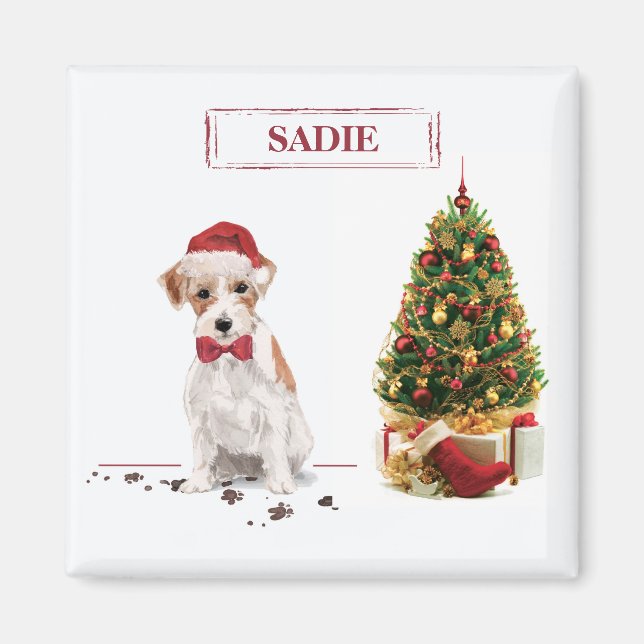 Íman Cão engraçado de Natal Jack Russell de pelo duro (Frente)