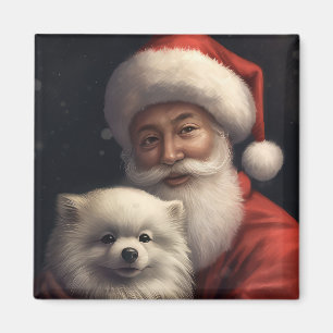 Íman Cão Esquimó Americano com Papai Noel Natal Festivo