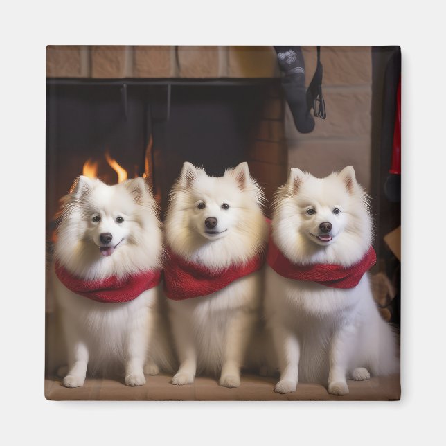 Íman Cão Esquimó Americano junto à Lareira Natal (Frente)