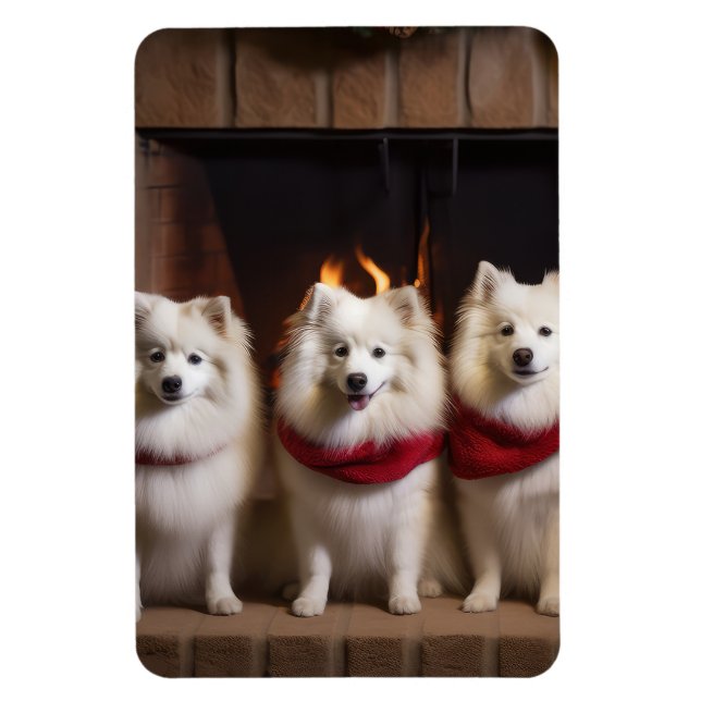 Íman Cão Esquimó Americano junto à Lareira Natal (Vertical)