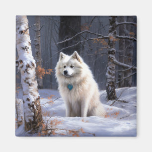 Íman Cão Esquimó Americano Natal Neve Caindo