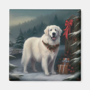 Íman Cão Great Pyrenees na Neve Natal