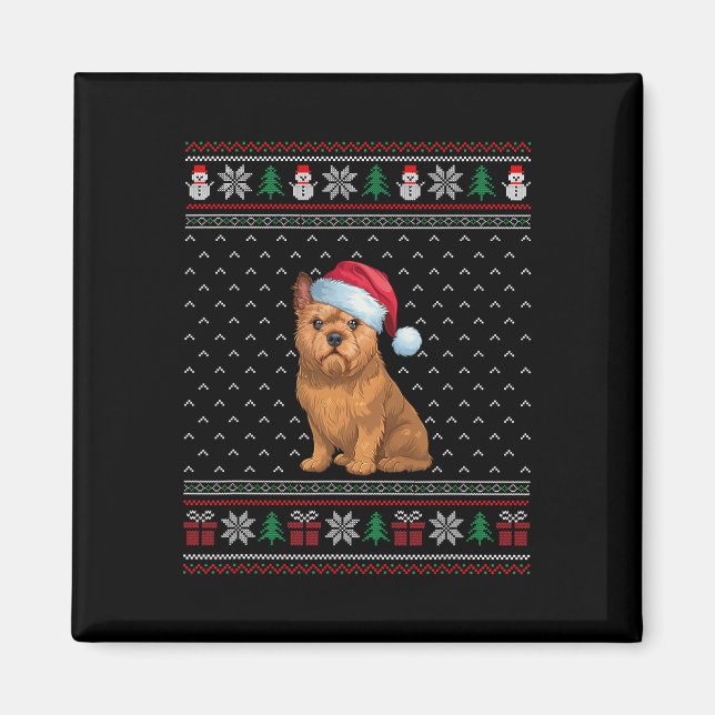 Íman Cão Griffon Bruxelas Vestindo Santa Hat Ugly Xmas  (Frente)