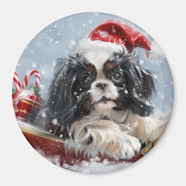 Íman Cão Japonês Chin Natal Festivo (Frente)