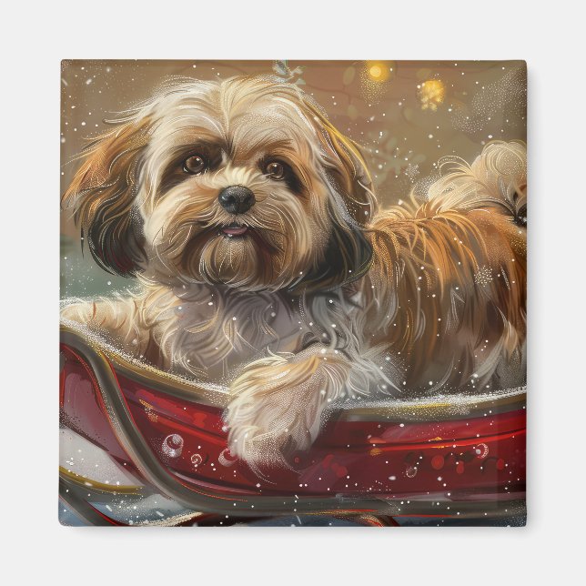 Íman Cão Lhasa Apso Natal Festivo (Frente)