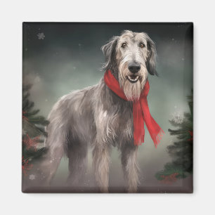 Íman Cão lobo-húngaro na neve de Natal