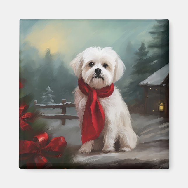 Íman Cão Maltês na Neve Natal (Frente)