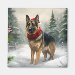 Íman Cão Pastor Alemão na Neve de Natal