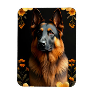 Íman Cão Pastor Alemão Rodeado por Flores Vibrantes