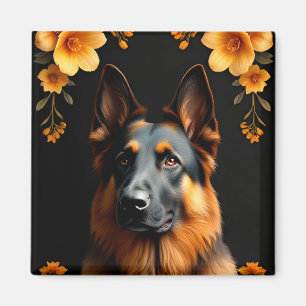 Íman Cão Pastor Alemão Rodeado por Flores Vibrantes