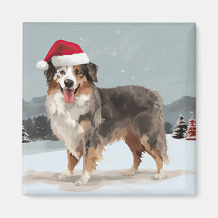 Íman Cão Pastor Australiano na Neve de Natal