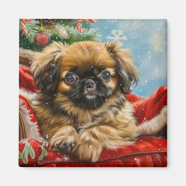 Íman Cão Pequinês Natal Festivo (Frente)