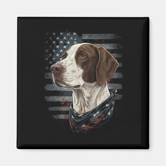Íman Cão Pointer Inglês Bandeira Americana Patriótico V (Frente)