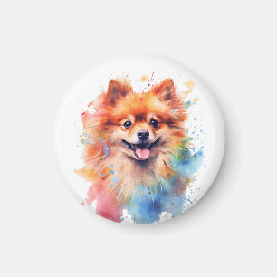 Íman Cão Pomerano de Aquarela Cúbica