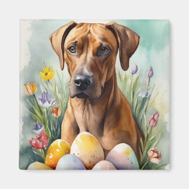 Íman Cão Rhodesian Ridgeback com Feriado de Ovos de Pás (Frente)