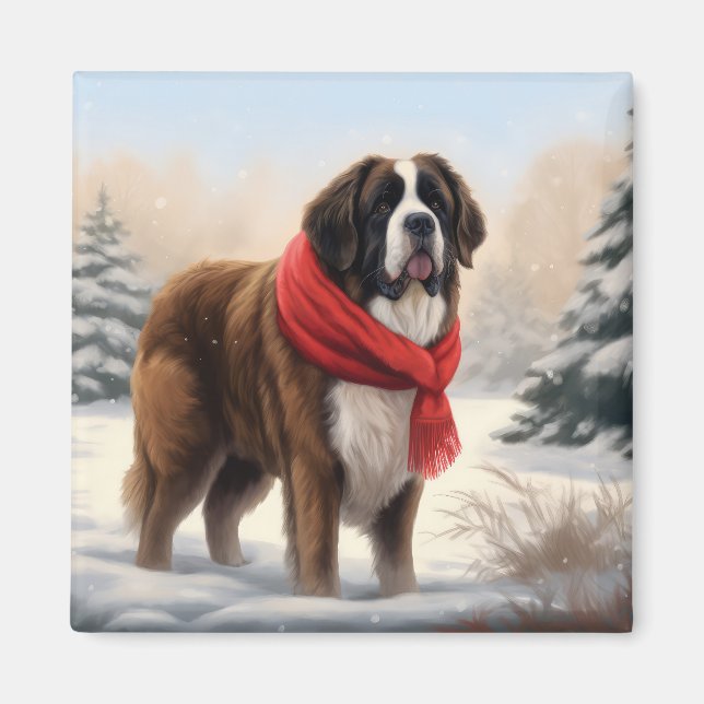 Íman Cão São Bernardo na Neve Natal (Frente)