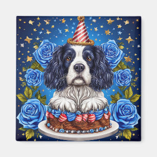 Íman Cão Spaniel Celebrando Aniversário Com Chapéu Fest