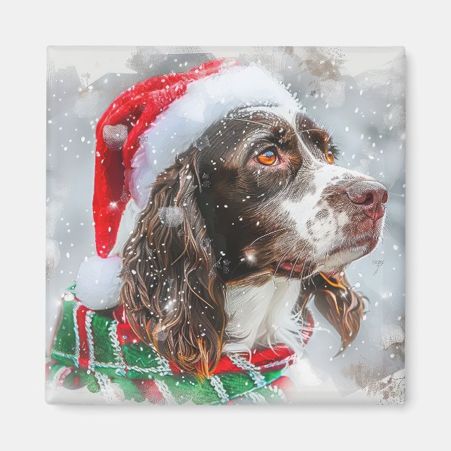 Íman Cão Springer Spaniel Natal Festivo (Frente)