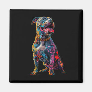 Íman Cão Tatuagens Pitbull Cão Tatuado Colorido
