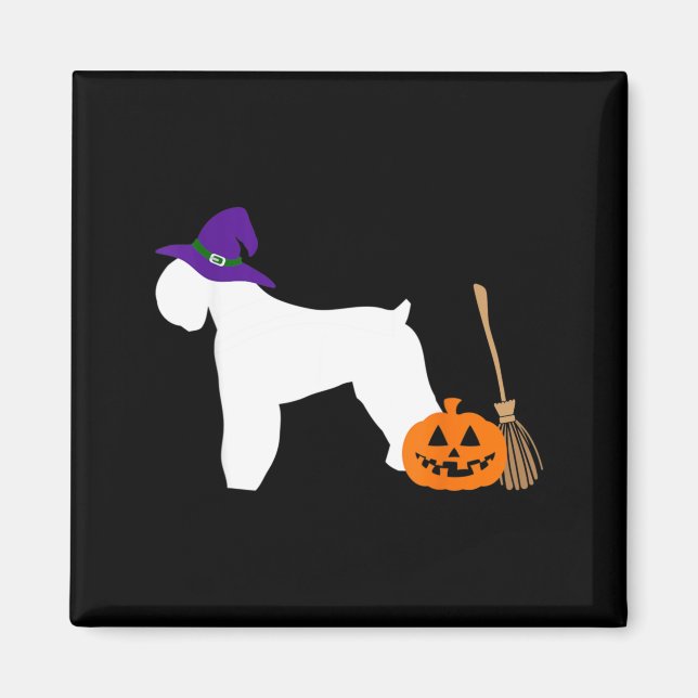 Íman Cão Terrier Russo Preto de Halloween Vestindo Brux (Frente)