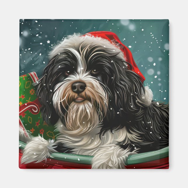 Íman Cão Terrier Tibetano Natal Festivo (Frente)