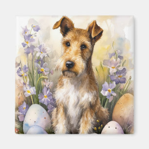 Íman Cão Terrier Wirefox Com Ovos de Páscoa Feriado