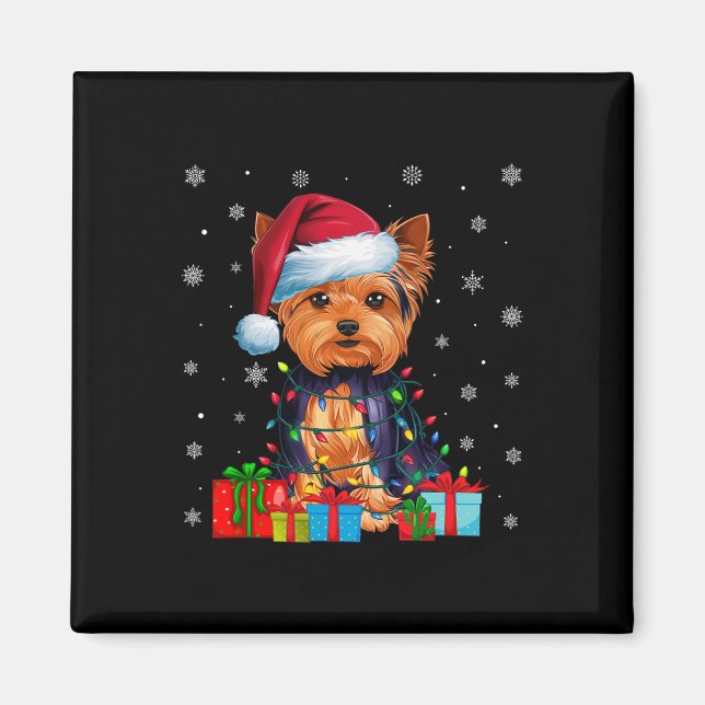 Íman Cão Ugly Xmas Lights Santa Hat Yorkshire Terrier C (Frente)