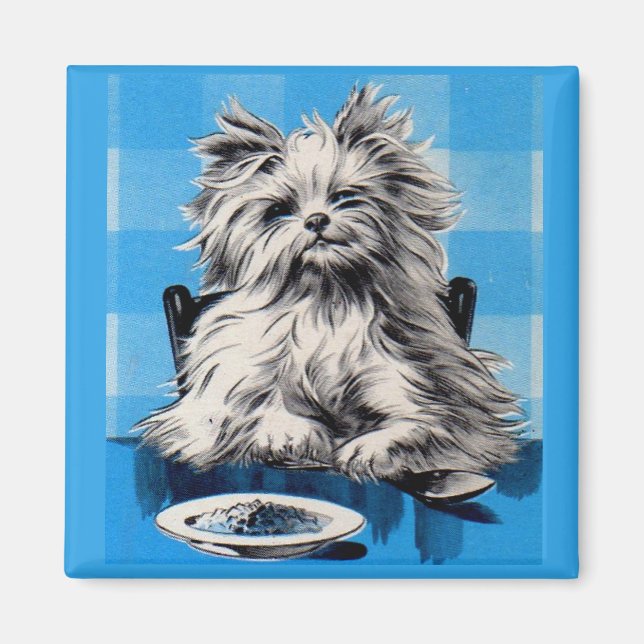 Íman cão vadia comendo na mesa (Frente)