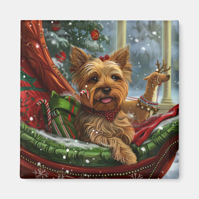 Íman Cão Yorkshire Terrier Natal Festivo (Frente)