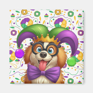 Íman Cãozinho bonito Mardi Gras com chapéu de gester