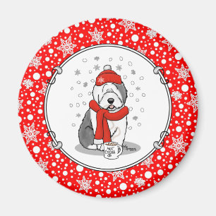 Íman Cãozinho de inverno (Vermelho) Antigo Inglês (Cinz