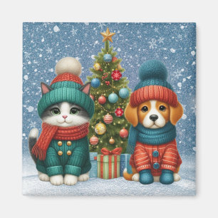 Íman Cãozinho de Natal bonito e gatinho