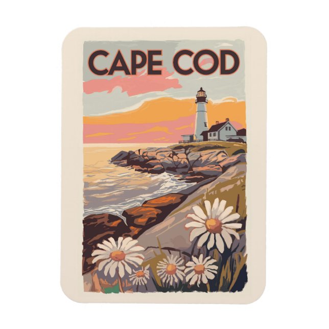 Íman Cape Cod Massachusetts Arte de Viagem Pintura Retr (Vertical)