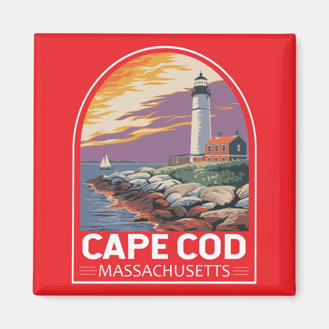 Íman Cape Cod Massachusetts Emblema de Arte de Viagem (Frente)