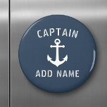 Íman Capitão de Ancoragem Náutica Vintage ou Nome do Ba<br><div class="desc">Íman do frigorífico na moda round com capitão ou outro título/classificação,  seu nome personalizado,  nome do barco ou outro texto e âncora de navio vintage personalizado em branco na cinza-azul-oceânica ou escolha cores de fundo para corresponder à sua decoração. Faz um presente único excelente.</div>