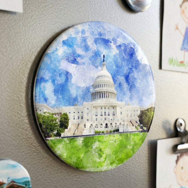 Íman Capitol dos Estados Unidos em Washington DC Aquare (United States Capitol in Washington DC Watercolor. Magnet)