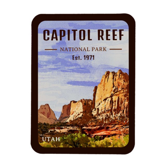 Íman Capitol Reef National Park Utah Desert Watercolor (Vertical)