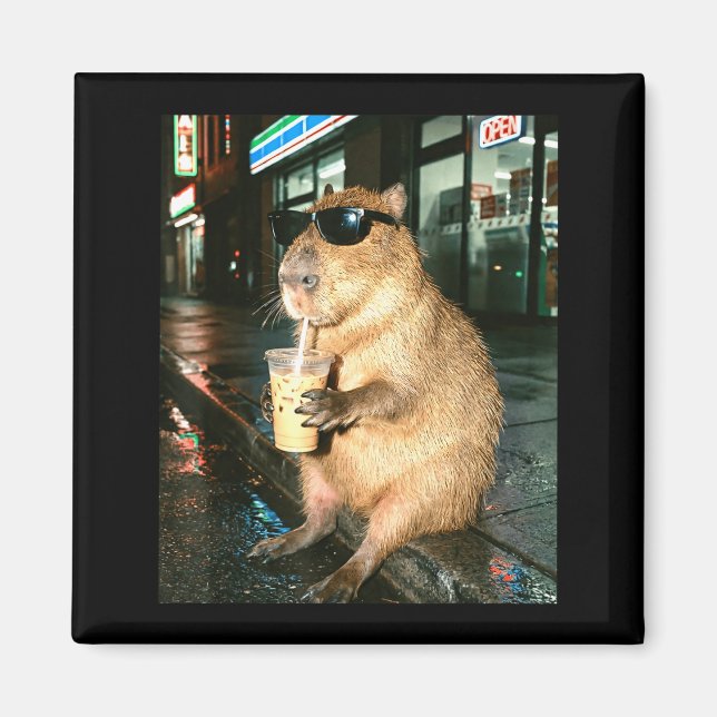 Íman Capivara bebendo café gelado, meme de foto de capi (Frente)