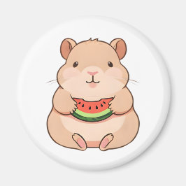Íman Capivara Chibi Kawaii Comendo Fatia de Melancia