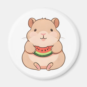 Íman Capivara Chibi Kawaii Comendo Fatia de Melancia