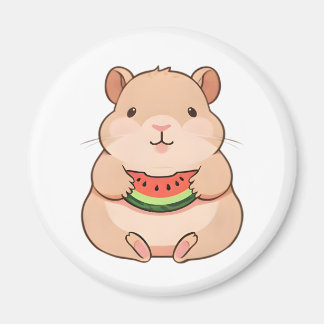 Íman Capivara Chibi Kawaii Comendo Fatia de Melancia
