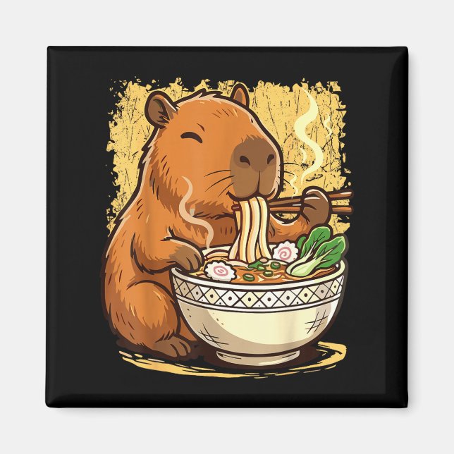 Íman Capivara comendo macarrão Ramen (Frente)