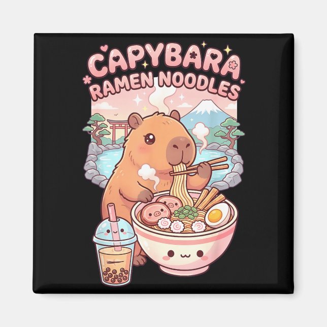 Íman Capivara engraçada com macarrão ramen kawaii capiv (Frente)