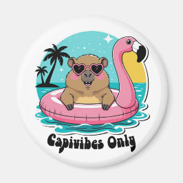 Íman Capivara Estilosa no Verão com Boia Rosa