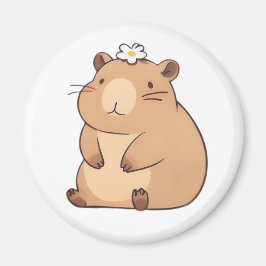 Íman Capivara Fofa com Design Kawaii de Flor Margarida