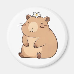 Íman Capivara Fofa com Design Kawaii de Flor Margarida