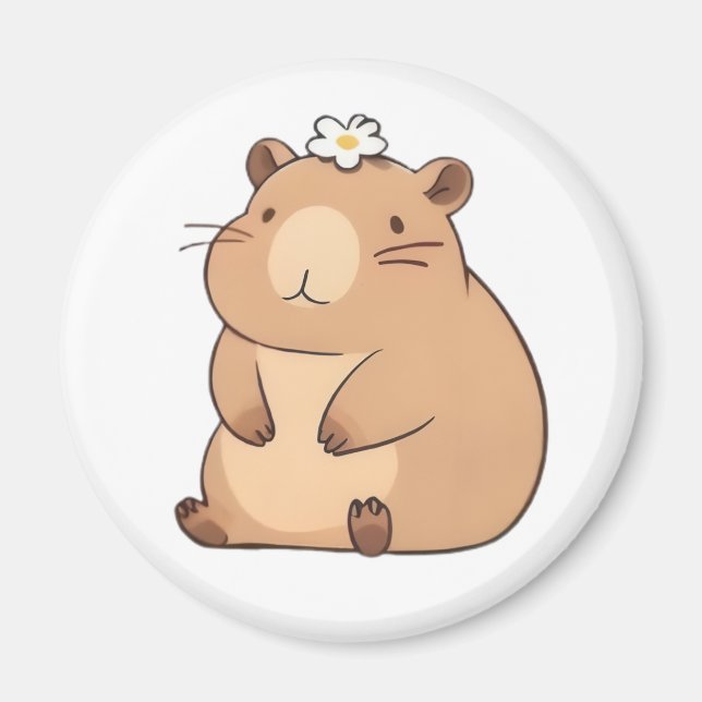 Íman Capivara Fofa com Design Kawaii de Flor Margarida (Frente)