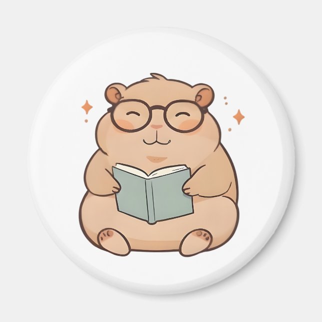 Íman Capivara Lendo com Óculos Design Kawaii (Frente)