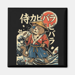 Íman Capivara Samurai Gato Estética Japonesa Ukiyo-e