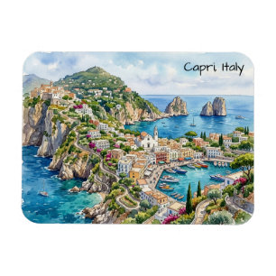 Íman Capri Itália Viagem Aquarela Minimalista Viagem